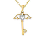 14K Yellow Gold Key Heart Angel Wings Charm Pendant Necklace with Chain